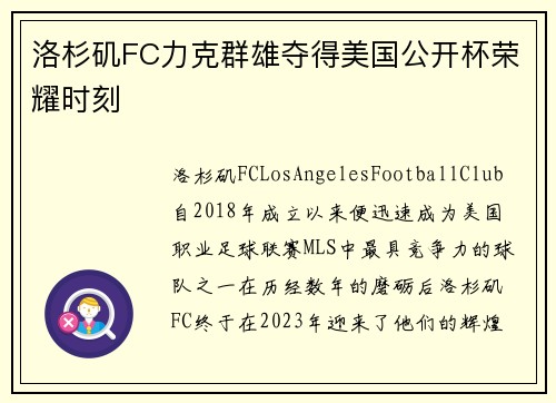 洛杉矶FC力克群雄夺得美国公开杯荣耀时刻 洛杉矶FC力克群雄夺得美国公开杯荣耀时刻